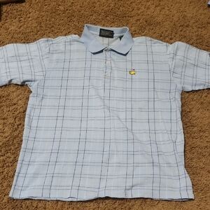 Masters Light Blue Plaid Polo with Small Embroidered Crest